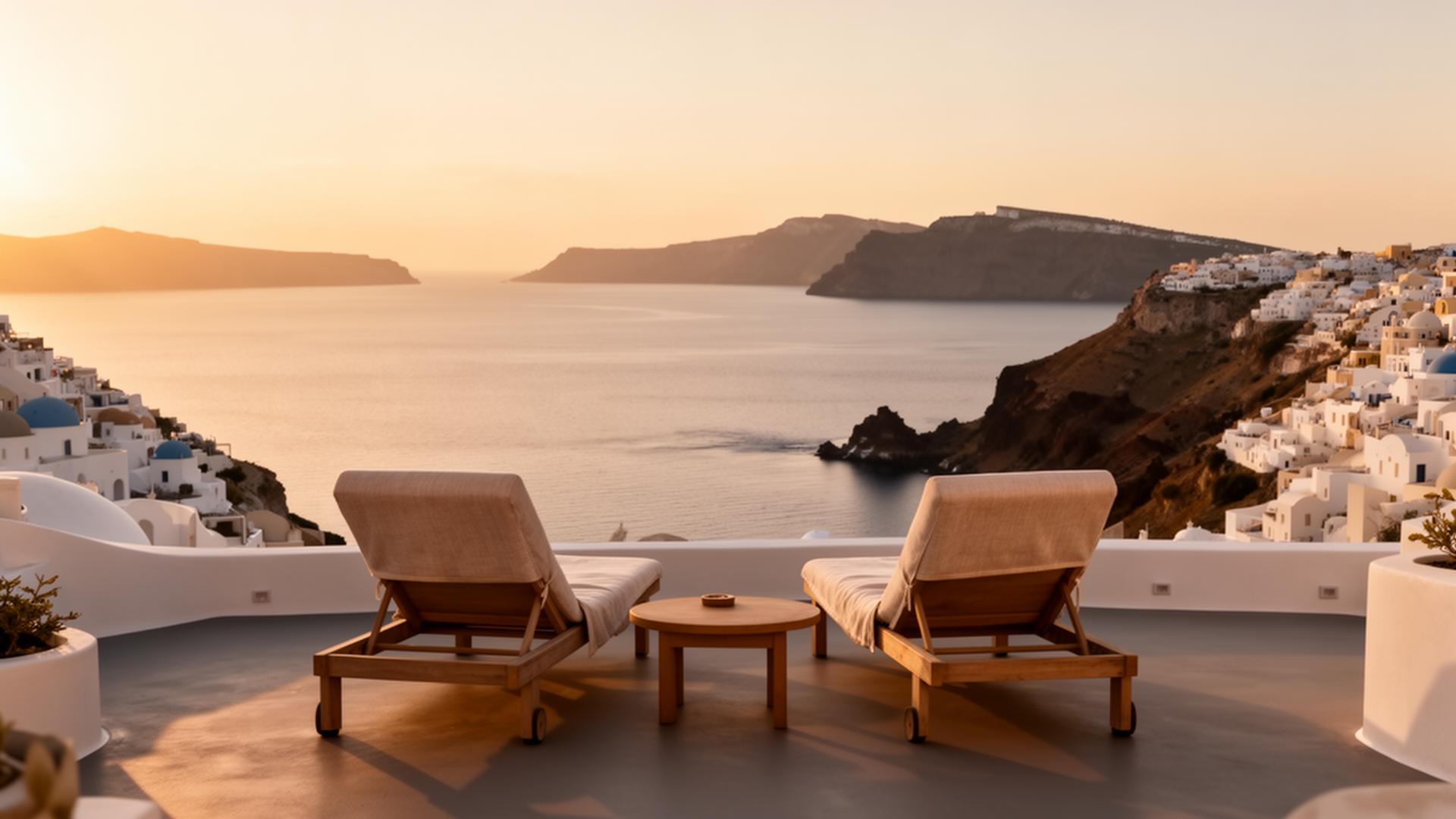Santorini terrace at golden hour